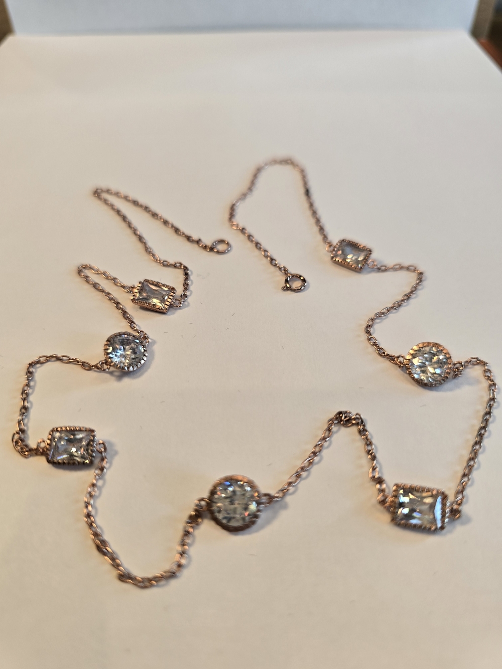 STERLING/ Rose Gold CUBIC ZIRCONIA Station Necklace - Elegant Women's Jewelry